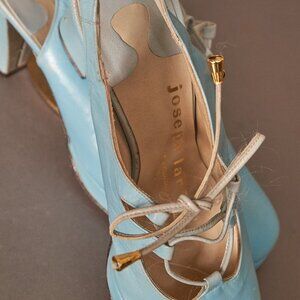 1970s Baby Blue Slingback Cutout Platform Heels